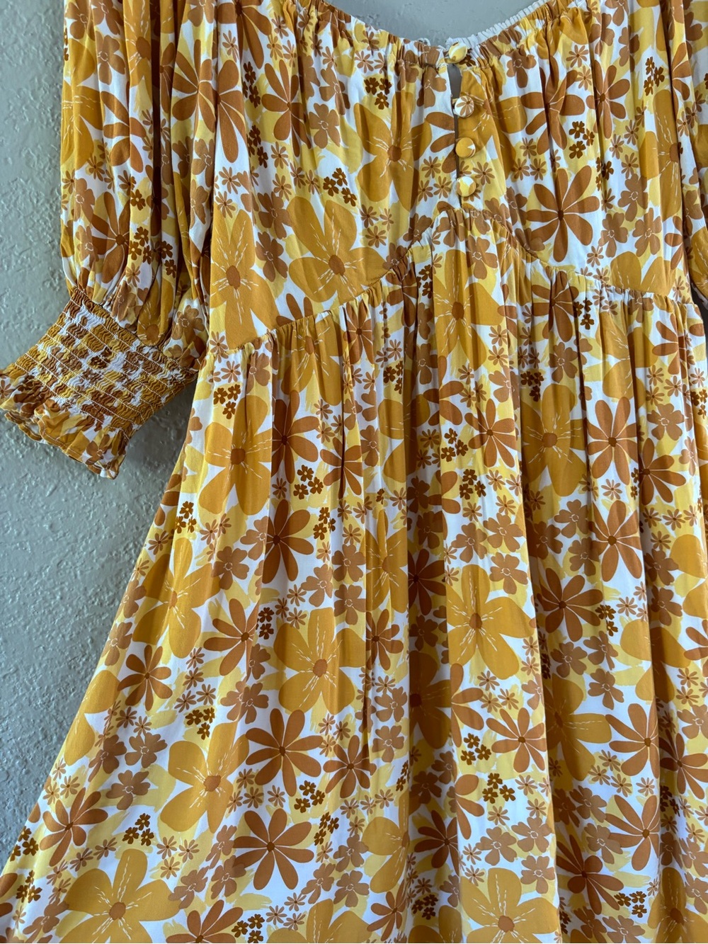 SABO Yellow Birdie Dress Retro Floral Mini Dress Size M - Picture 3 of 8